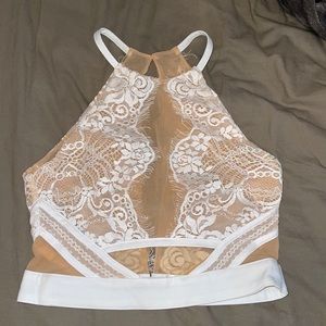 Love culture mesh nude white lace crop top